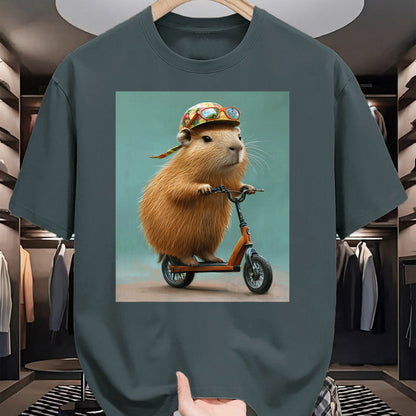 Cute Capybara Shirt, Funny Capybara Unisex T-Shirt/Hoodie/Sweatshirt HLT00 - Capybara Riding Scooter with Glasses Funny Graphic T-Shirt