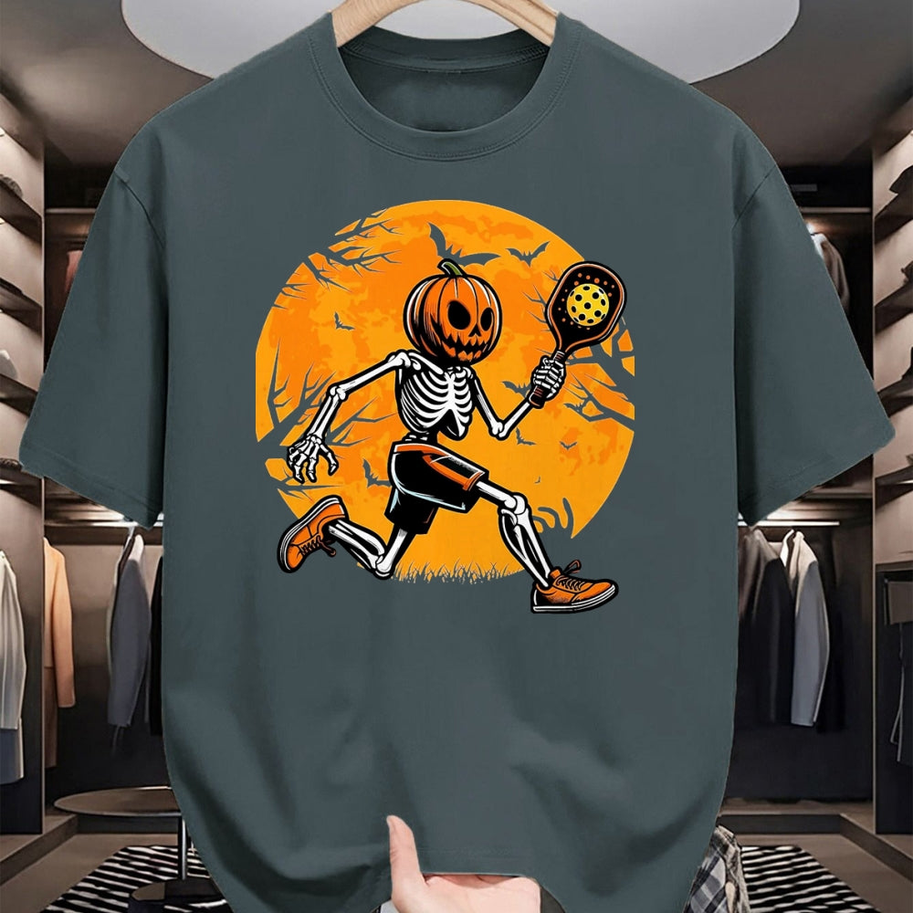 Funny Pickleball Shirt, Pickleball Lover Unisex T-Shirt/Hoodie/Sweatshirt HLT00 - Halloween Pickleball Pumpkin Skeleton Pickleball Halloween T-Shirt