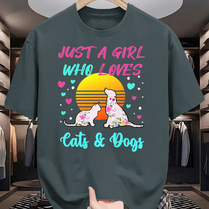 Cat Love Shirt, Funny Cat Lover Gift UnisexT-Shirt/Hoodie/Sweatshirt HLT00 - Just a Girl who Loves Cats and Dogs T-Shirt for Women T-Shirt
