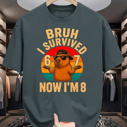 Cute Capybara Shirt, Funny Capybara UnisexT-Shirt/Hoodie/Sweatshirt HLT00 - Bruh I Survived 6 7 Now Im 8 Funny Capybara 8th Birthday Boy T-Shirt
