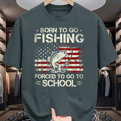 Funny Fishing Shirt, Gift For Fishing Lover Unisex T-Shirt/Hoodie/Sweatshirt HLT00 - Born to Go Fishing Forced to Go to School Bass Fishing Flag T-Shirt
