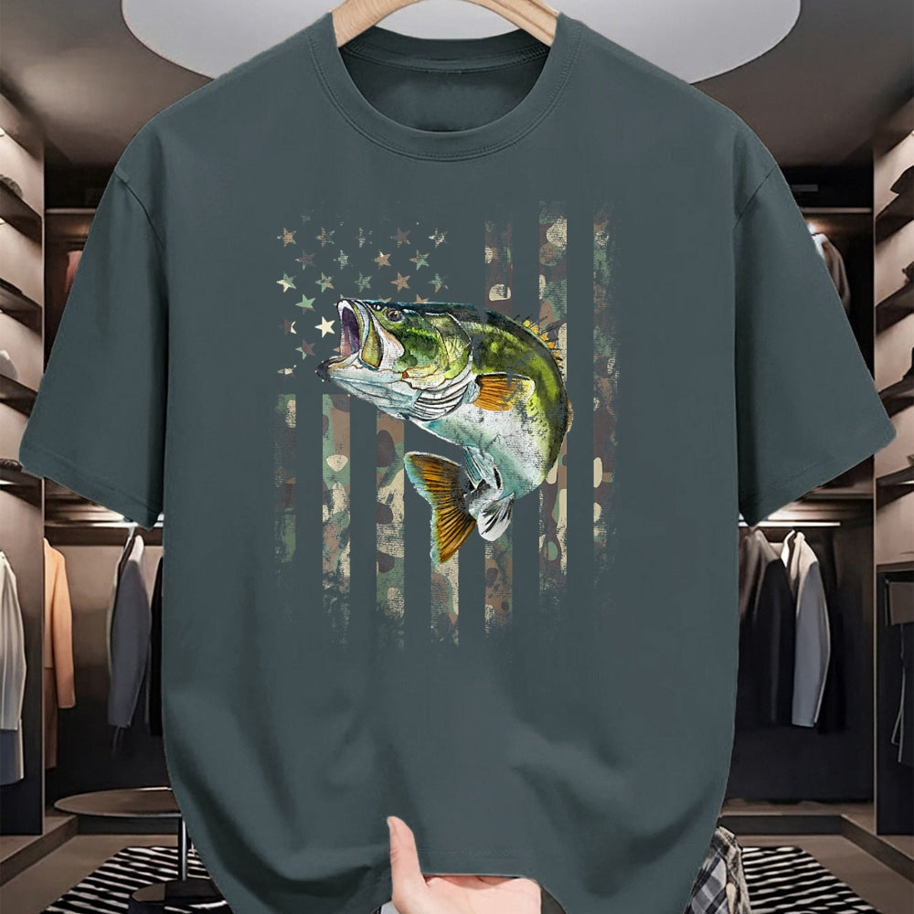 Funny Fishing Shirt, Gift For Fishing Lover Unisex T-Shirt/Hoodie/Sweatshirt HLT00 - American Flag Camo Bass Fish Fishing T-Shirt