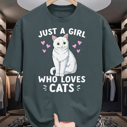 Cat Love Shirt, Funny Cat Lover Gift UnisexT-Shirt/Hoodie/Sweatshirt HLT00 - Just A Girl Who Loves Cats Cute Cat Lover Girls Women T-Shirt