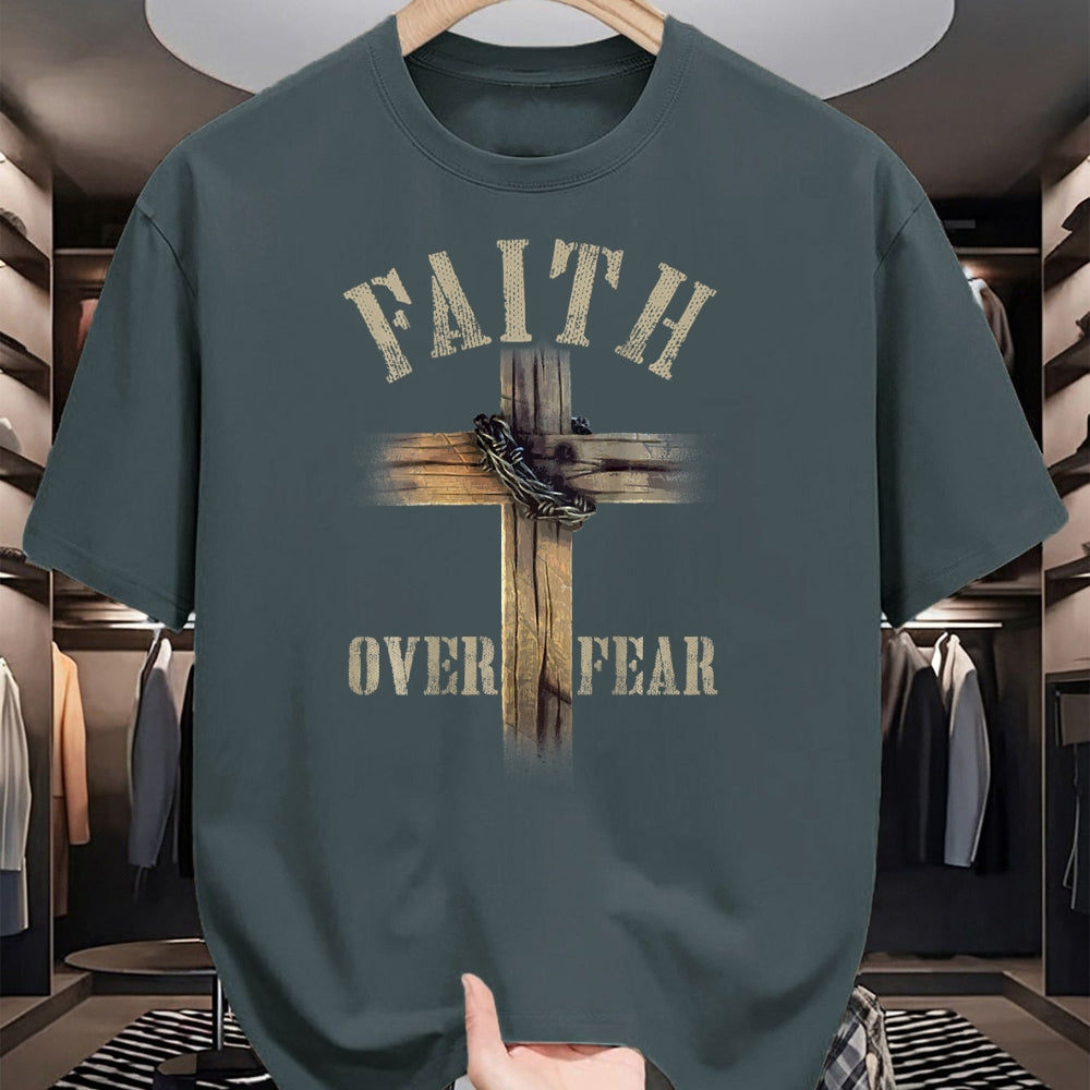 Christian Tee, Christian Faith Unisex T-Shirt/Hoodie/Sweatshirt HLT00 - Faith Over Fear American Christian Cross God Jesus (on back) T-Shirt (1)
