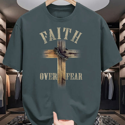 Christian Tee, Christian Faith Unisex T-Shirt/Hoodie/Sweatshirt HLT00 - Faith Over Fear American Christian Cross God Jesus (on back) T-Shirt (1)