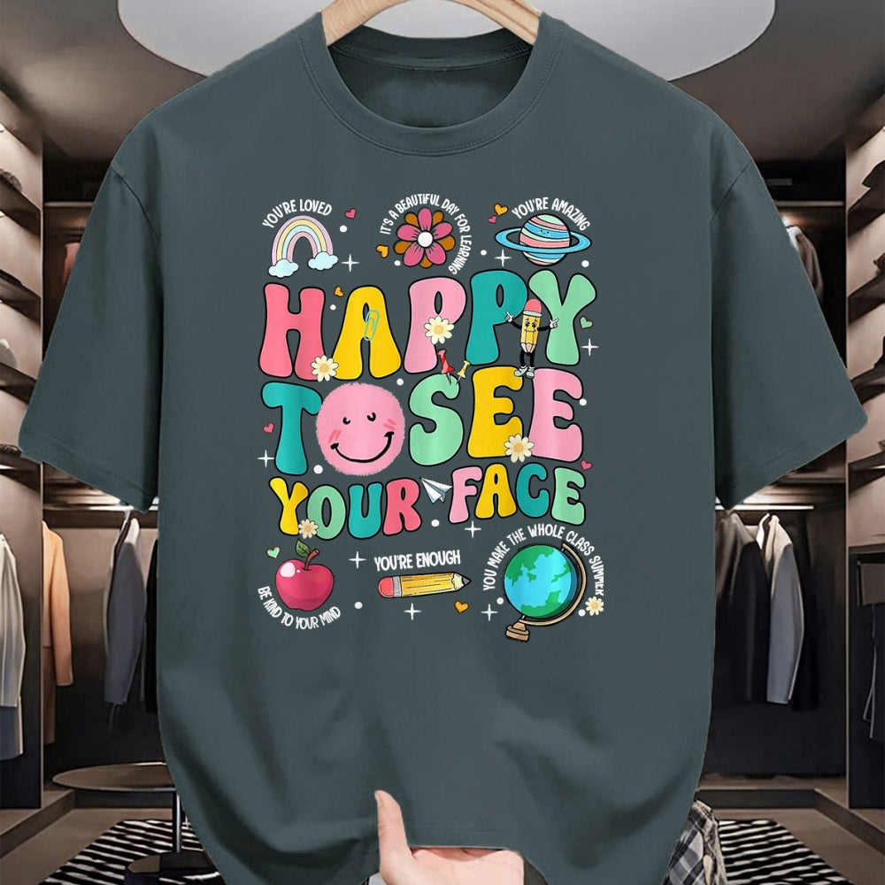 Best Student Shirt, Funny Back To School UnisexT-Shirt/Hoodie/Sweatshirt HLT00 - Happy to See Your Face Teacher Back to School T-Shirt, Women, Orange, XX-Large