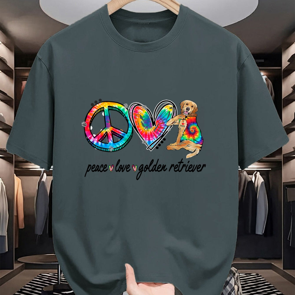 Dog Love Shirt, Dog Lover Gift T-Shirt/Hoodie/Sweatshirt HLT00 - Peace Love Golden Retriever Tie Dye Rainbow Dog Lover T-Shirt