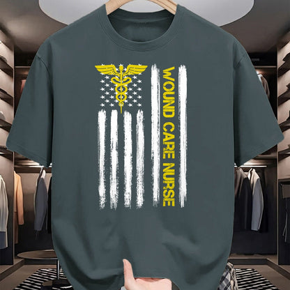 Funny Nurse Shirt, Nurse Unisex T-Shirt/Hoodie/Sweatshirt HLT00 - American Flag Wound Care Nurse  Nursing Department Wound T-Shirt