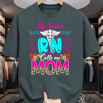 Funny Nurse Shirt, Nurse Unisex T-Shirt/Hoodie/Sweatshirt HLT00 - My Favorite RN Calls Me Mom Cute Leopard Flowers Nurse Lover T-Shirt