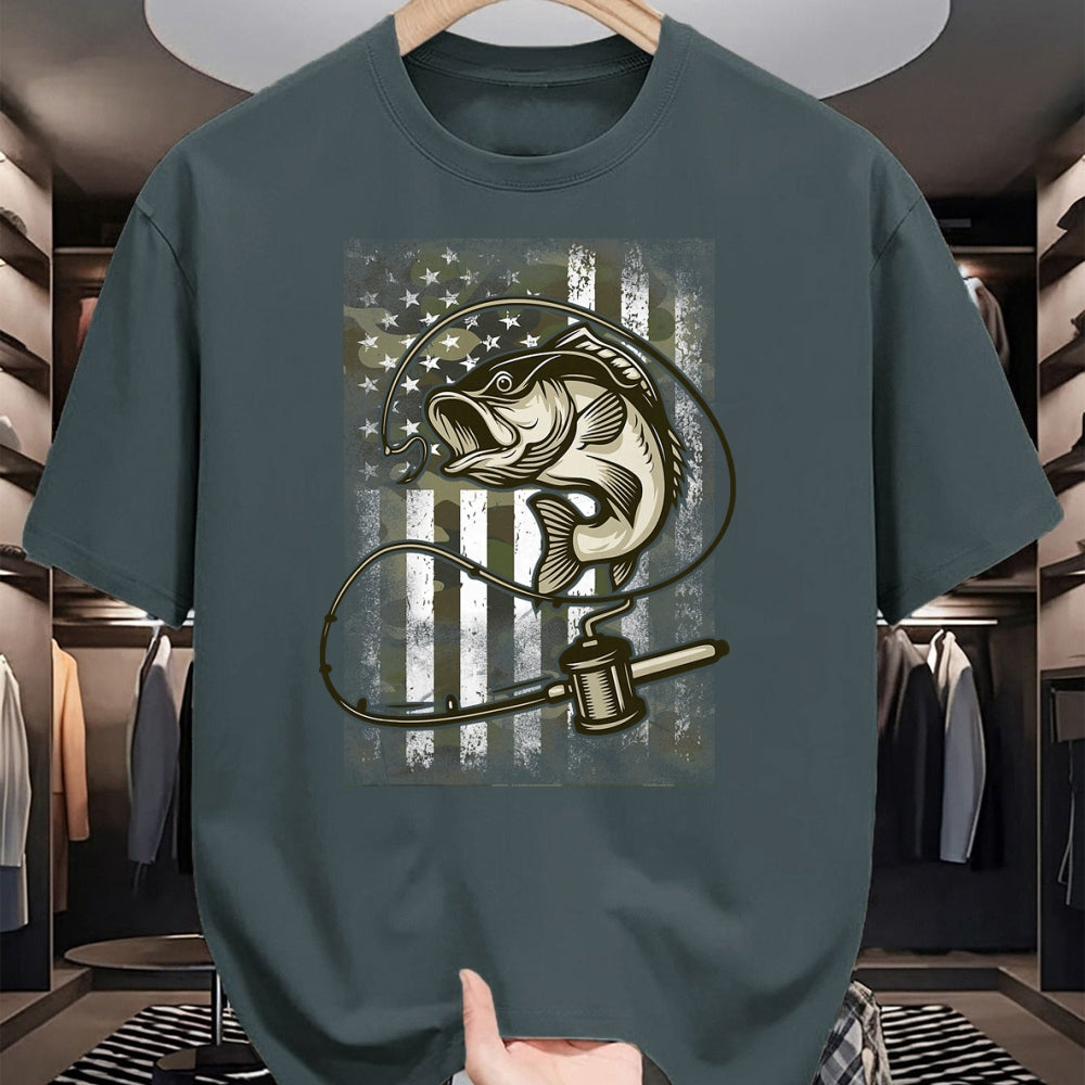 Funny Fishing Shirt, Gift For Fishing Lover Unisex T-Shirt/Hoodie/Sweatshirt HLT00 - Vintage Fishing Camouflage American Flag Bass Fish Camo Men T-Shirt