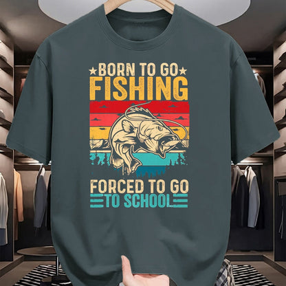Funny Fishing Shirt, Gift For Fishing Lover Unisex T-Shirt/Hoodie/Sweatshirt HLT00 - Born to Go Fishing Forced School Funny Men Women Kids Boys T-Shirt, Men, Black, 3X-Large