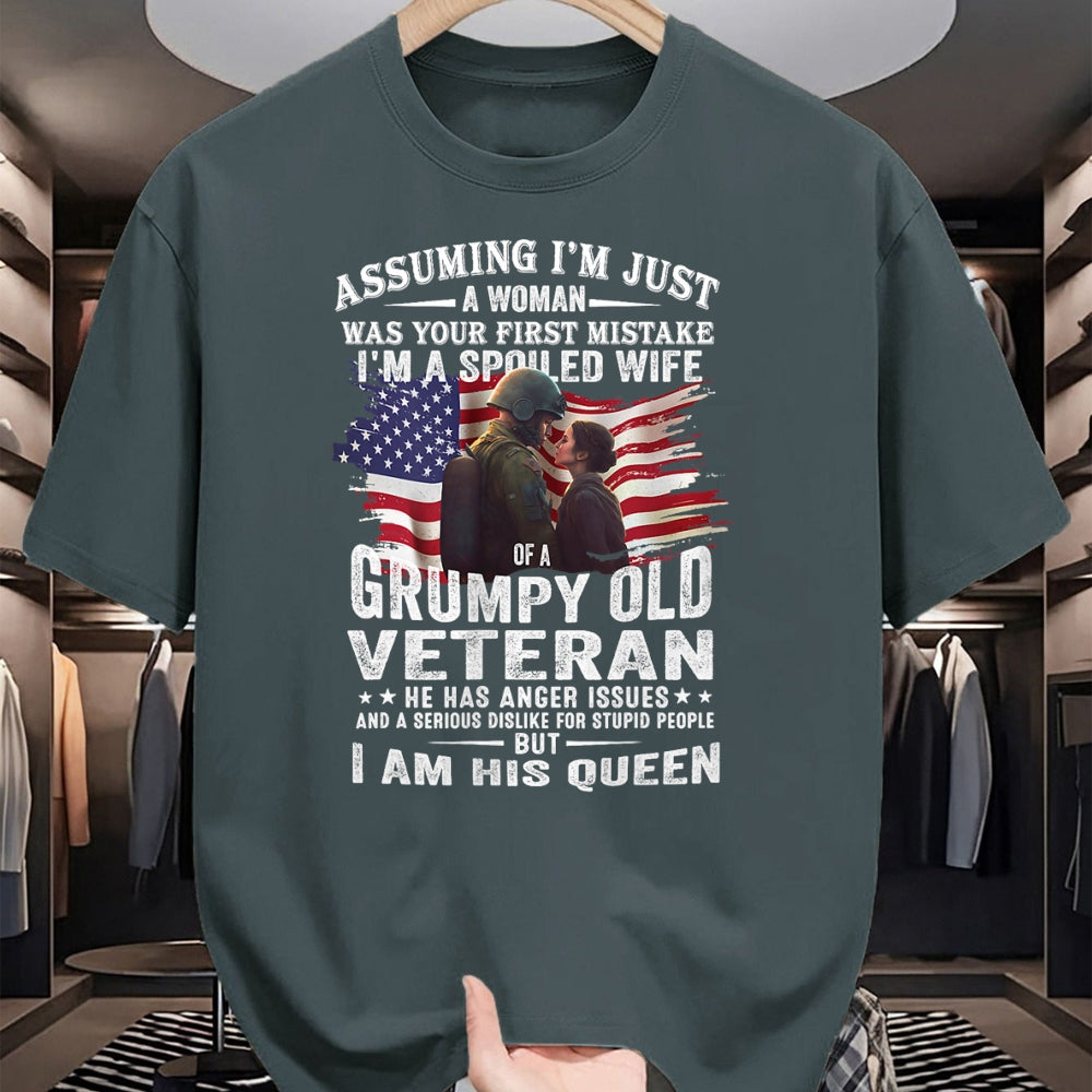 Best Wife Shirt, Wife and Husband Unisex T-Shirt/Hoodie/Sweatshirt HLT00 - Gift for wife T shirt, spoiled wife   Womens I'm A Spoiled Wife Of A Grumpy Old Veteran (On Back) V-