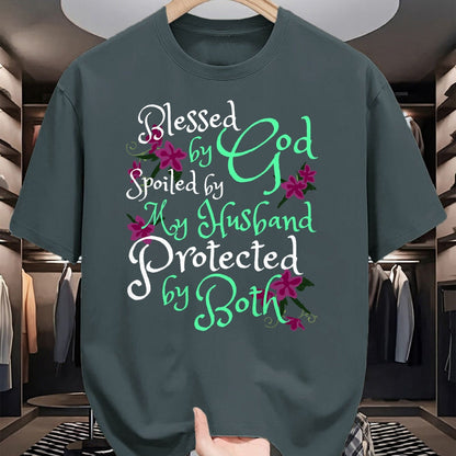Best Wife Shirt, Wife and Husband Unisex T-Shirt/Hoodie/Sweatshirt HLT00 - Gift for wife T shirt, spoiled wife   Blessed by God Spoiled by My Husband Protected by Both Wife T-