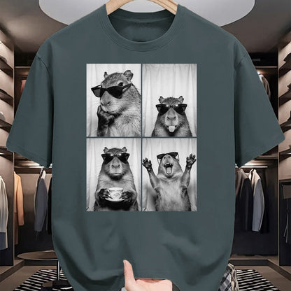 Cute Capybara Shirt, Funny Capybara Unisex T-Shirt/Hoodie/Sweatshirt HLT00 - Funny Capybara Photobooth, Capybara with Sunglasses, Rodent T-Shirt, Men, Black, 3X-Large