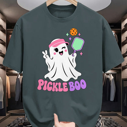 Funny Pickleball Shirt, Pickleball Lover Unisex T-Shirt/Hoodie/Sweatshirt HLT00 - Halloween Pickleball Ghost Girls Women Pickleball Halloween T-Shirt