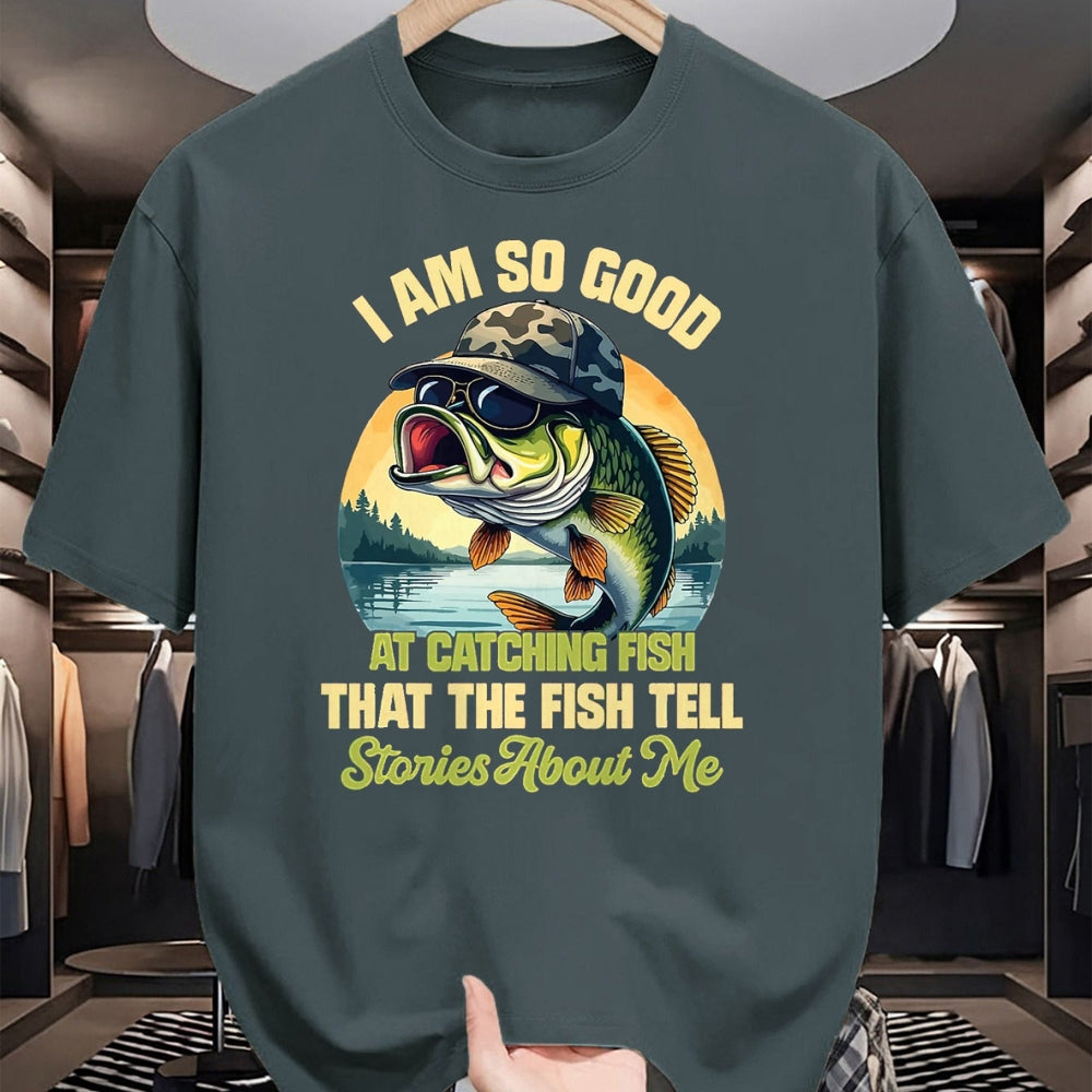 Funny Fishing Shirt, Gift For Fishing Lover Unisex T-Shirt/Hoodie/Sweatshirt HLT00 - I_m So Good At Catching Fish that The Fish Tell Stories T-Shirt, Men, Black, 3X-Large