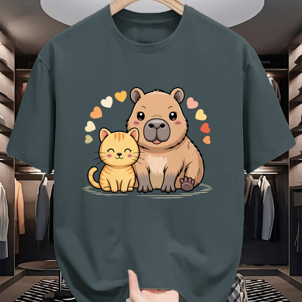 Cute Capybara Shirt, Funny Capybara Unisex T-Shirt/Hoodie/Sweatshirt HLT00 - Cute Cat and Capybara Friends Funny Pet Lovers Casual Wear T-Shirt