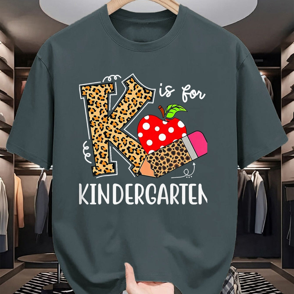 Best Student Shirt, Funny Back To School UnisexT-Shirt/Hoodie/Sweatshirt HLT00 - K is for Kindergarten Teacher Leopard Back to School Children T-Shirt, Men, Black, 3X-Large