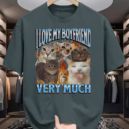 Cat Love Shirt, Funny Cat Lover Gift UnisexT-Shirt/Hoodie/Sweatshirt HLT00 - My Boyfriend Funny Cat Meme Bootleg Graphic T-Shirt, Men, Black, 3X-Large