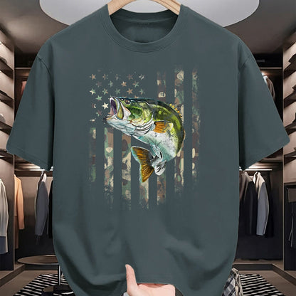 Funny Fishing Shirt, Gift For Fishing Lover Unisex T-Shirt/Hoodie/Sweatshirt HLT00 - (Art on Back) American Flag Camo Bass Fish Fishing T-Shirt