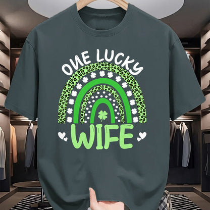 Best Wife Shirt, Wife and Husband Unisex T-Shirt/Hoodie/Sweatshirt HLT00 - Gift for wife T shirt, lucky wife   One Lucky Wife Leopard Rainbow Clover St Patricks Day T-Shirt