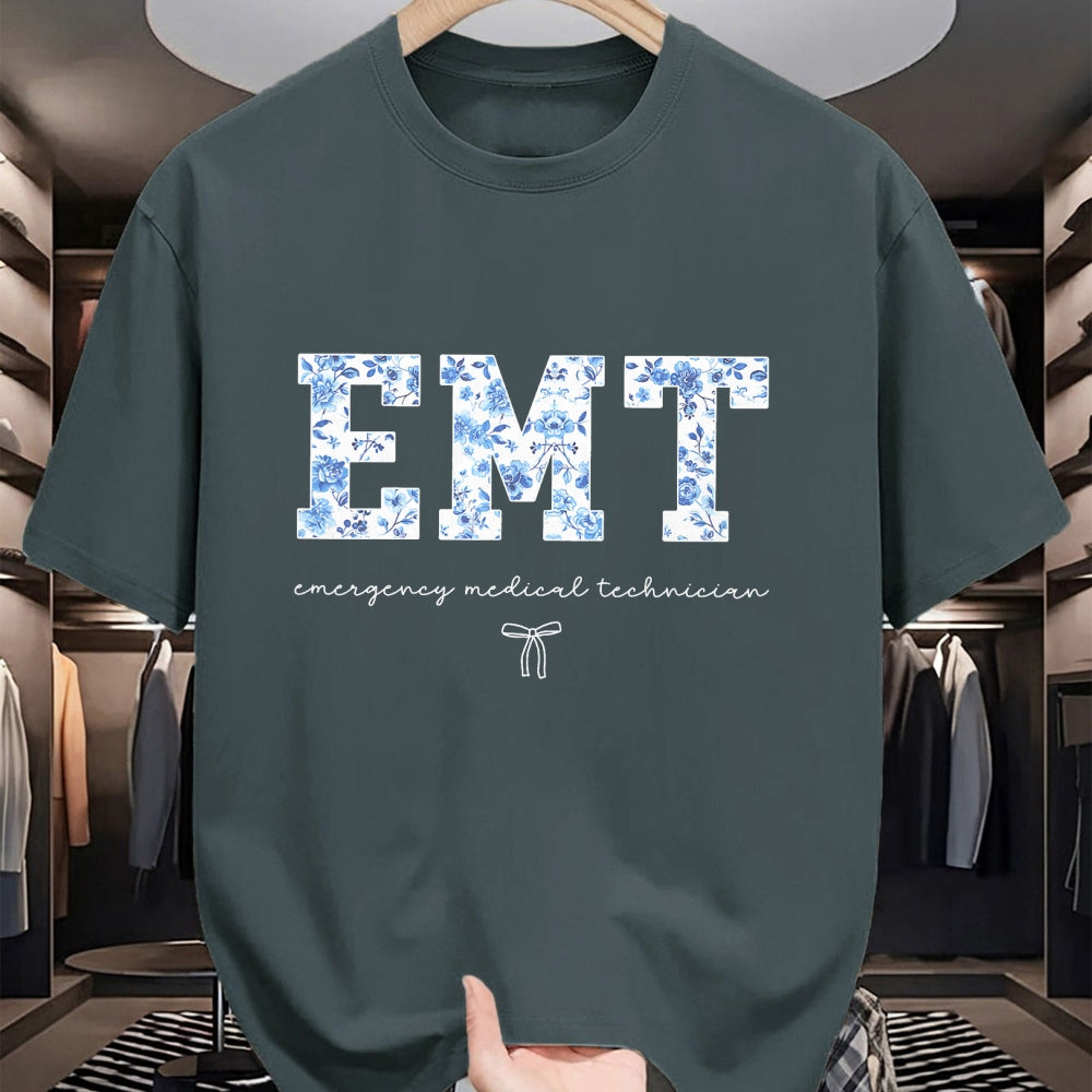 Best Doctor Shirt, Funny Doctor UnisexT-Shirt/Hoodie/Sweatshirt HLT00 - EMT Medical Technician Blue Floral T-Shirt