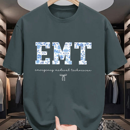 Best Doctor Shirt, Funny Doctor UnisexT-Shirt/Hoodie/Sweatshirt HLT00 - EMT Medical Technician Blue Floral T-Shirt