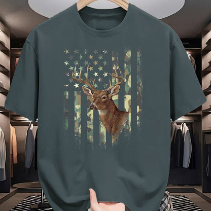 Funny Hunting Shirt, Gift For Hunting Lover Unisex T-Shirt/Hoodie/Sweatshirt HLT00 - American Flag Deer Hunting Camo T-Shirt