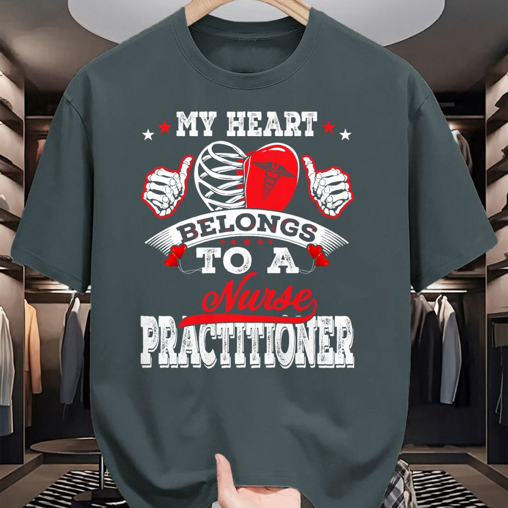 Funny Nurse Shirt, Nurse Unisex T-Shirt/Hoodie/Sweatshirt HLT00 - My Heart Belongs To A Nurse Practitioner Husband Wife Gift T-Shirt