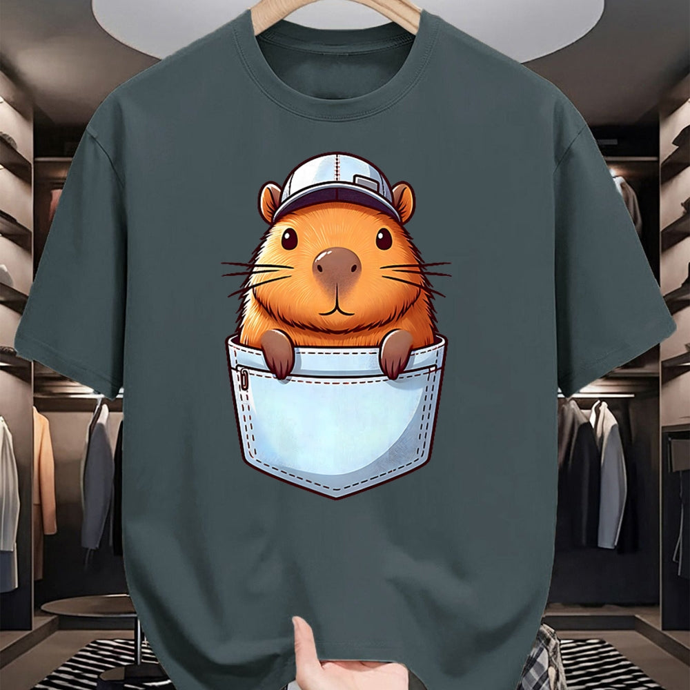Cute Capybara Shirt, Funny Capybara Unisex T-Shirt/Hoodie/Sweatshirt HLT00 - Friendly Capybara in Pocket for Kids, Boys, Girls, Women Men T-Shirt
