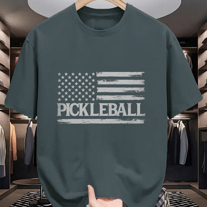 Funny Pickleball Shirt, Pickleball Lover Unisex T-Shirt/Hoodie/Sweatshirt HLT00 - Pickleball Grey Vintage USA Flag Player Coach T-Shirt