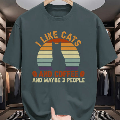 Cat Love Shirt, Funny Cat Lover Gift UnisexT-Shirt/Hoodie/Sweatshirt HLT00 - I Like Cats and Coffee and Maybe 3 People Sarcastic T-Shirt