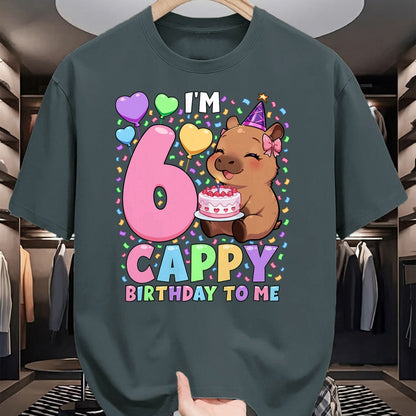 Cute Capybara Shirt, Funny Capybara UnisexT-Shirt/Hoodie/Sweatshirt HLT00 - Capybara Birthday Shirt 6 Kawaii Girl Capybara 6th Birthday T-Shirt