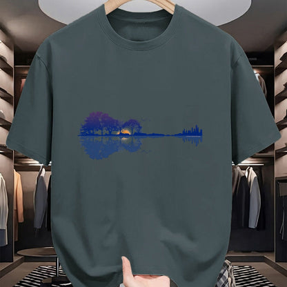 Guitar Lover Shirt, Funny Guitar UnisexT-Shirt/Hoodie/Sweatshirt HLT00 - Guitar Lake Reflections in Blue Music Lovers Guitar T-Shirt