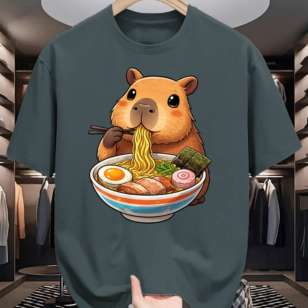 Cute Capybara Shirt, Funny Capybara Unisex T-Shirt/Hoodie/Sweatshirt HLT00 - Capybara Eating Ramen Noodles Japanese Kawaii Graphic T-Shirt
