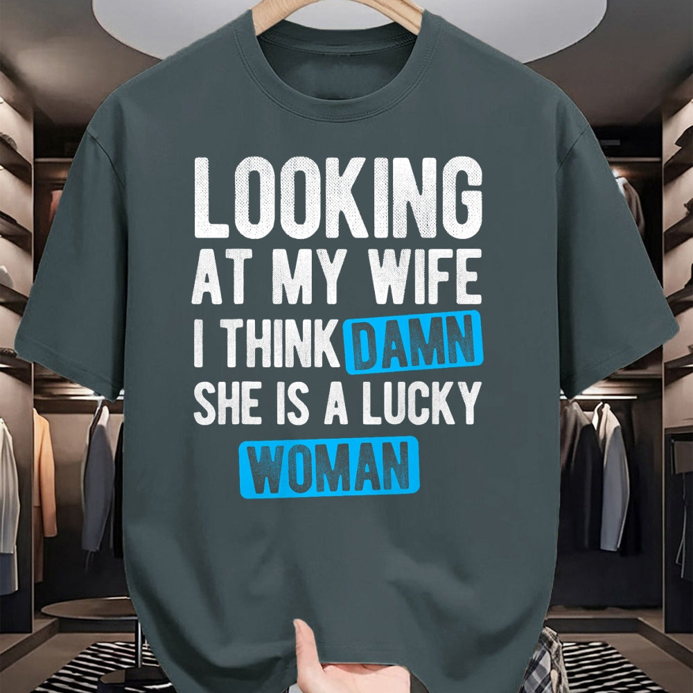 Best Wife Shirt, Wife and Husband Unisex T-Shirt/Hoodie/Sweatshirt HLT00 - Gift for wife T shirt, lucky wife   Looking At My Wife I Think Damn She Is A Lucky Woman T-Shirt (3)