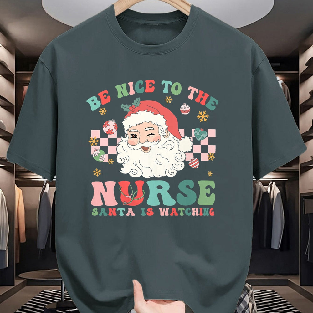 Funny Nurse Shirt, Nurse Unisex T-Shirt/Hoodie/Sweatshirt HLT00 - Nurse Christmas Shirt Be Nice To The Nurse Santa Is Watching T-Shirt
