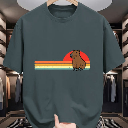 Cute Capybara Shirt, Funny Capybara UnisexT-Shirt/Hoodie/Sweatshirt HLT00 - Capybara Chest Sunset Retro Capy Rodent Men Women Kids Youth T-Shirt