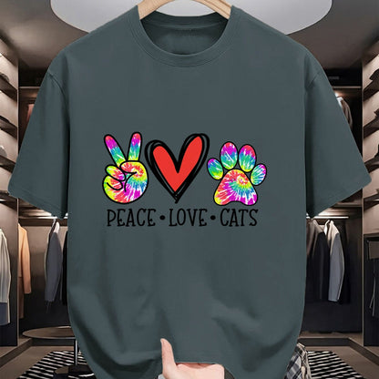 Cat Love Shirt, Funny Cat Lover Gift UnisexT-Shirt/Hoodie/Sweatshirt HLT00 - Peace Love Cats Paws Tie Dye Rainbow Animal Rescue Womens T-Shirt (1)
