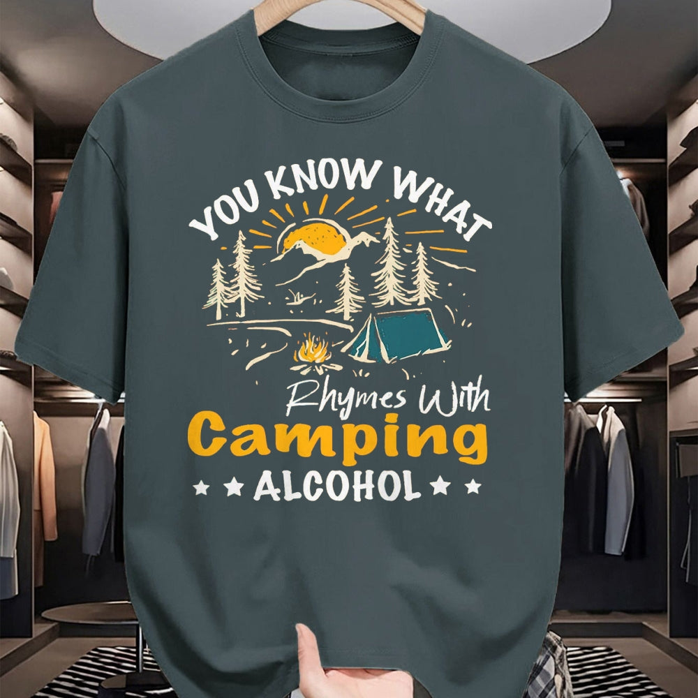 Funny Camping Shirt, Gift For Camping Lover Unisex T-Shirt/Hoodie/Sweatshirt HLT00 - You Know What Rhymes with Camping Alcohol Hiking Adventure T-Shirt, Men, Black, Medium