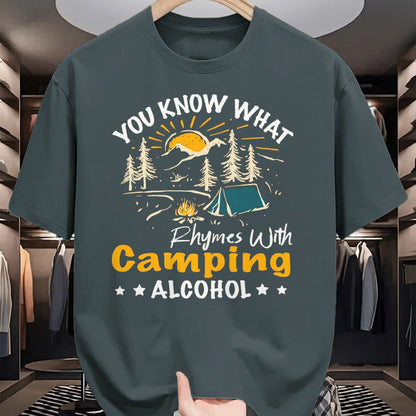 Funny Camping Shirt, Gift For Camping Lover Unisex T-Shirt/Hoodie/Sweatshirt HLT00 - You Know What Rhymes with Camping Alcohol Hiking Adventure T-Shirt, Men, Black, Medium