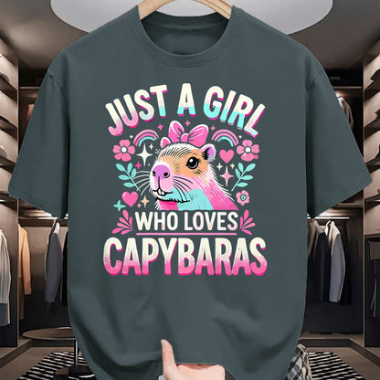 Cute Capybara Shirt, Funny Capybara Unisex T-Shirt/Hoodie/Sweatshirt HLT00 - Capybara Just a Girl who loves Capybaras T-Shirt (3)