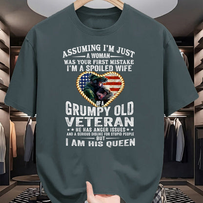 Best Wife Shirt, Wife and Husband Unisex T-Shirt/Hoodie/Sweatshirt HLT00 - Gift for wife T shirt, spoiled wife   I'm A Spoiled Wife Of A Grumpy Old Veteran - Veteran's Wife T- (1)