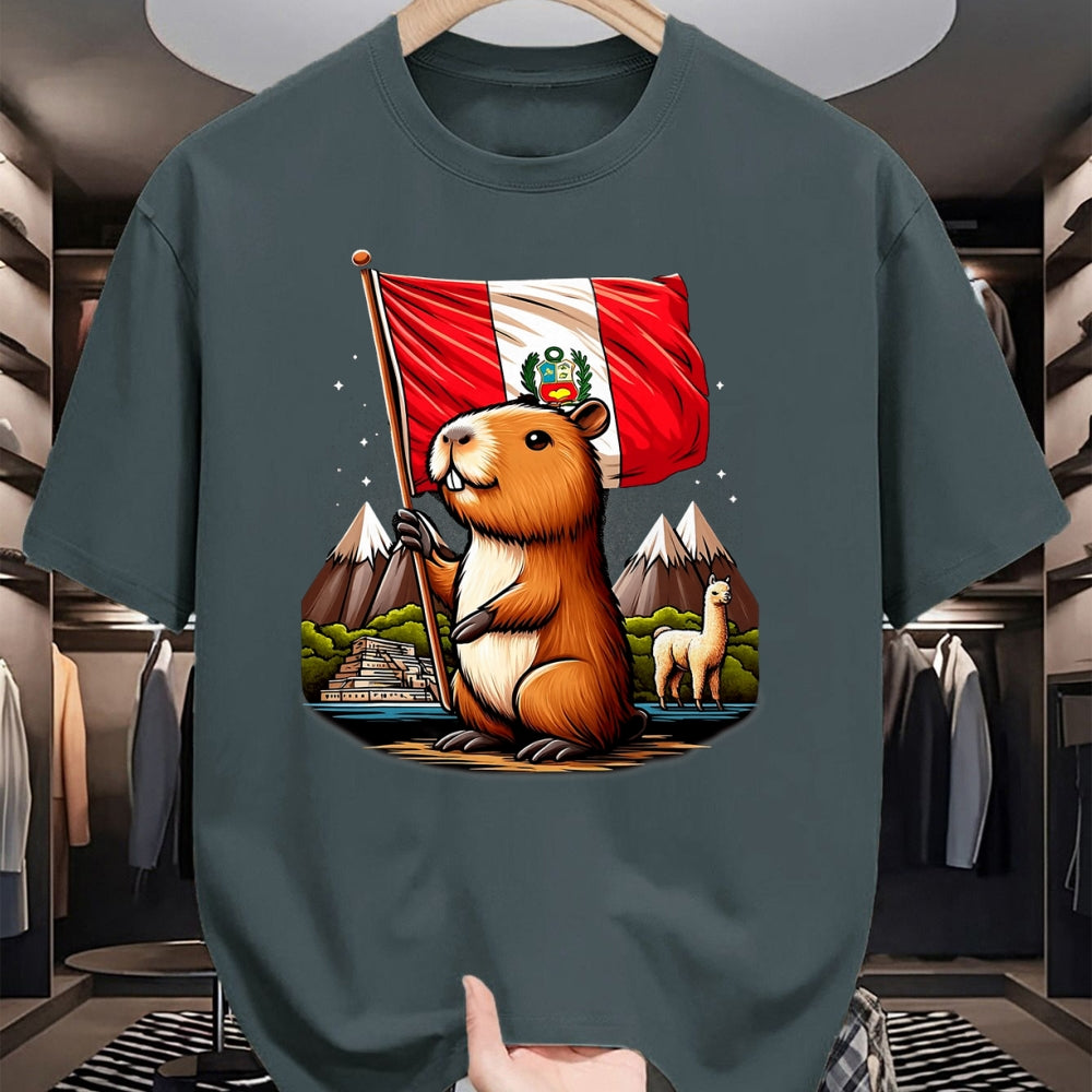 Cute Capybara Shirt, Funny Capybara Unisex T-Shirt/Hoodie/Sweatshirt HLT00 - Peruvian Capybara Peru Flag - Ronsoco Fiestas Patrias T-Shirt