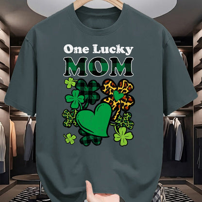 Patrick Day Shirts for Family, Funny Patrick Day shirts, st patrick's day Unisex T-Shirt/Hoodie/Sweatshirt HLT00 - One Lucky Mom Plaid Shamrock Heart St Patrick Day Mommy Mama T-Shirt