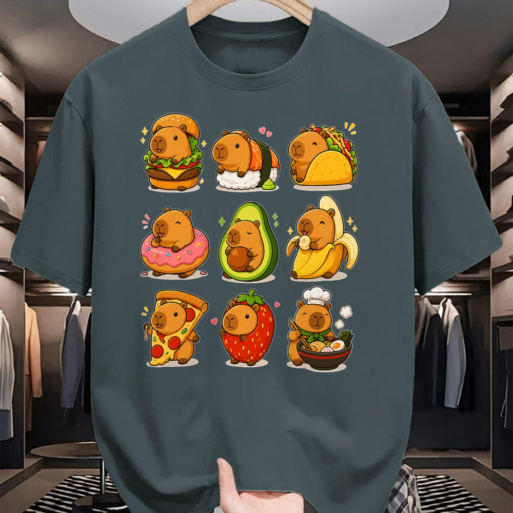 Cute Capybara Shirt, Funny Capybara UnisexT-Shirt/Hoodie/Sweatshirt HLT00 - Capybara Food Kawaii Cute Animal Foodie Funny Cartoon T-Shirt