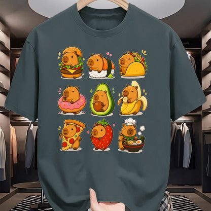 Cute Capybara Shirt, Funny Capybara UnisexT-Shirt/Hoodie/Sweatshirt HLT00 - Capybara Food Kawaii Cute Animal Foodie Funny Cartoon T-Shirt