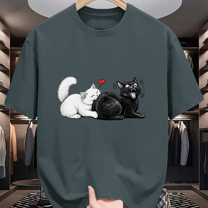 Cat Love Shirt, Funny Cat Lover Gift UnisexT-Shirt/Hoodie/Sweatshirt HLT00 - Women_s Funny Cat Couple Black White Cats Love Cat Biting Cat Butt V-Neck T-Shirt (1)