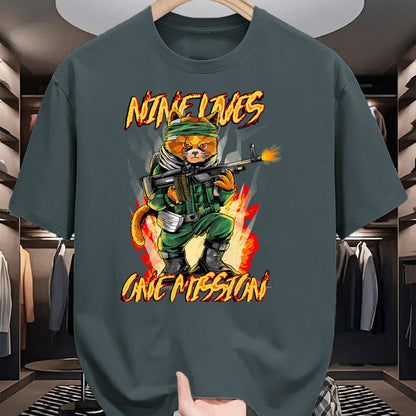 Cat Love Shirt, Funny Cat Lover Gift UnisexT-Shirt/Hoodie/Sweatshirt HLT00 - Nine Lives One Mission Cat with M60 Machine Gun Graphic T-Shirt