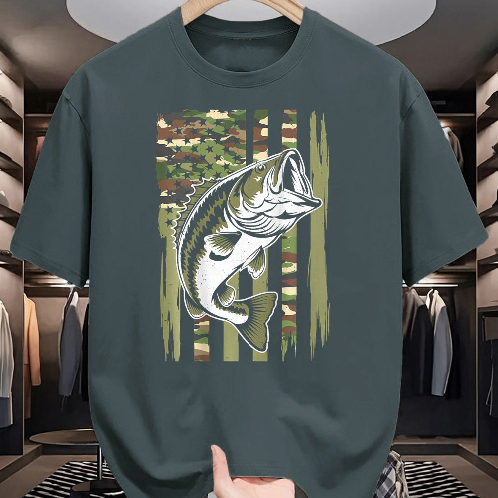 Funny Fishing Shirt, Gift For Fishing Lover Unisex T-Shirt/Hoodie/Sweatshirt HLT00 - Youth Camo Fishing Bass Fish American Flag Patriotic Men Boy T-Shirt